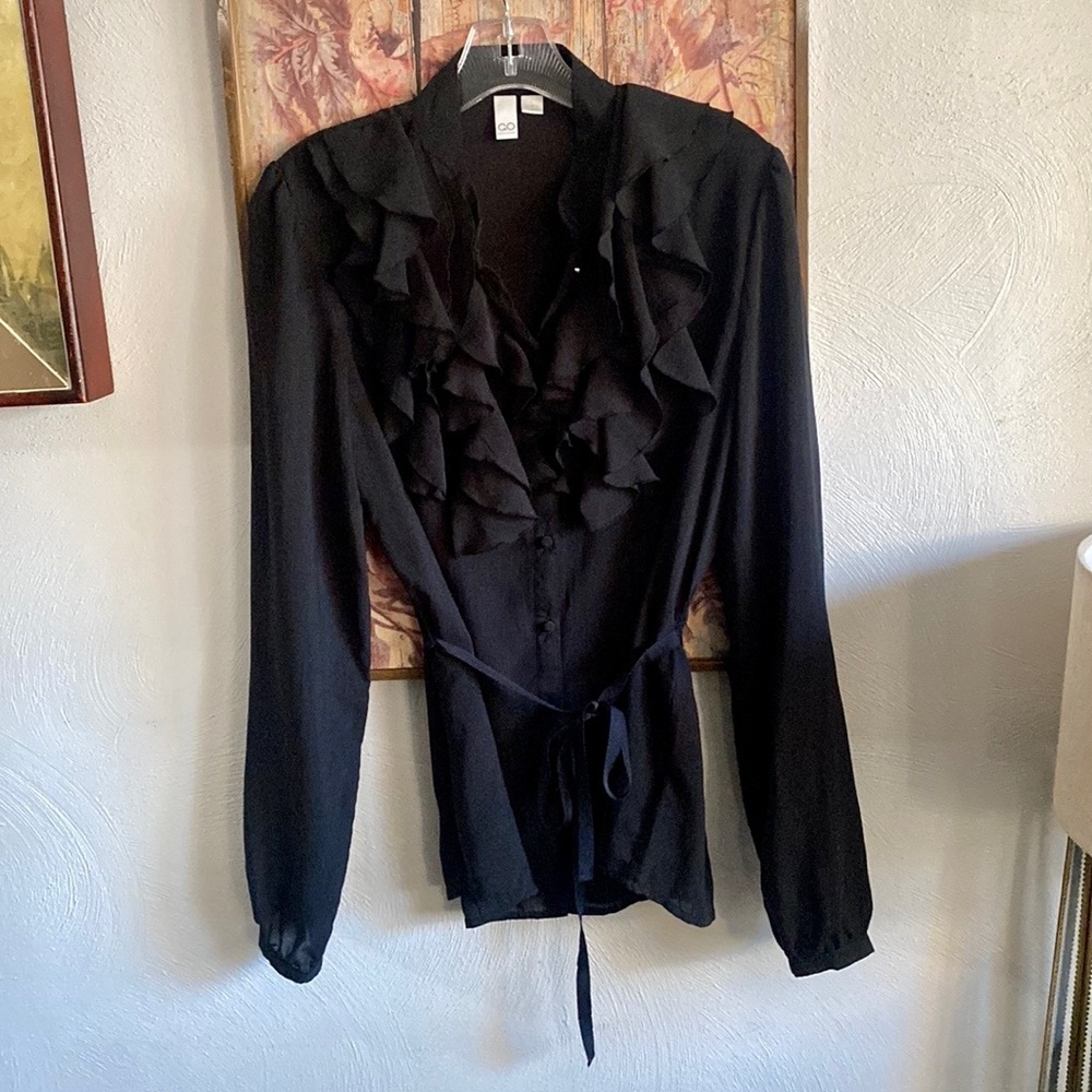GO INTERNATIONAL TARGET BRAND SHEER BLACK LONG SLEEVE BLOUSE TOP RUFFLE …